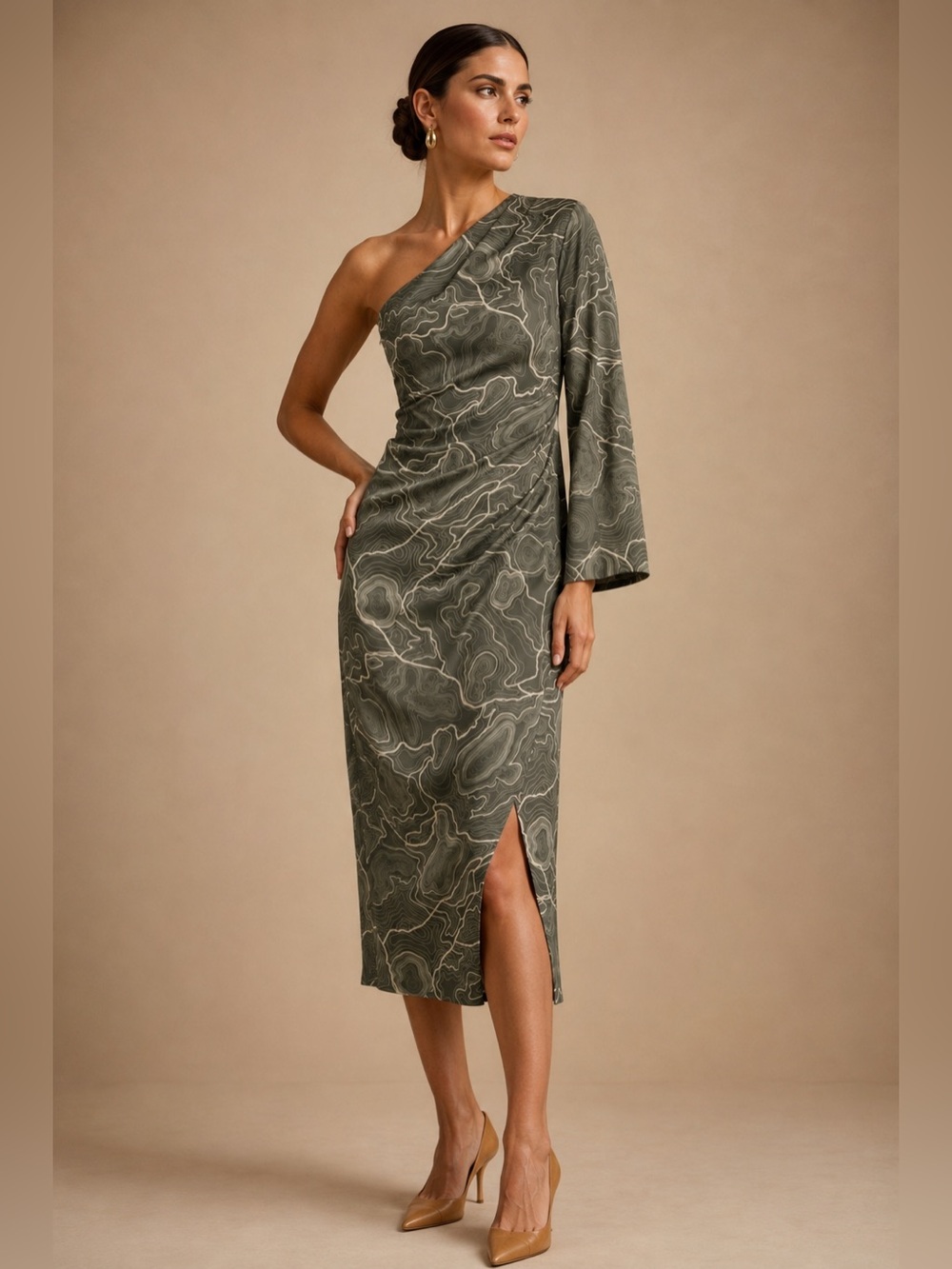 Antonio Melani x Elizabeth Damrich Monroe One Shoulder Satin Midi Dress NWT